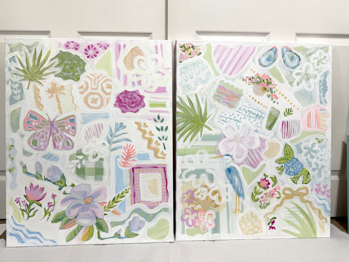 Garden Whispers & Harbor Daydreams | Original Diptych Painting Set | 24x30 Each