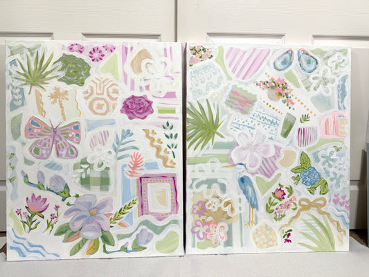 Garden Whispers & Harbor Daydreams | Original Diptych Painting Set | 24x30 Each