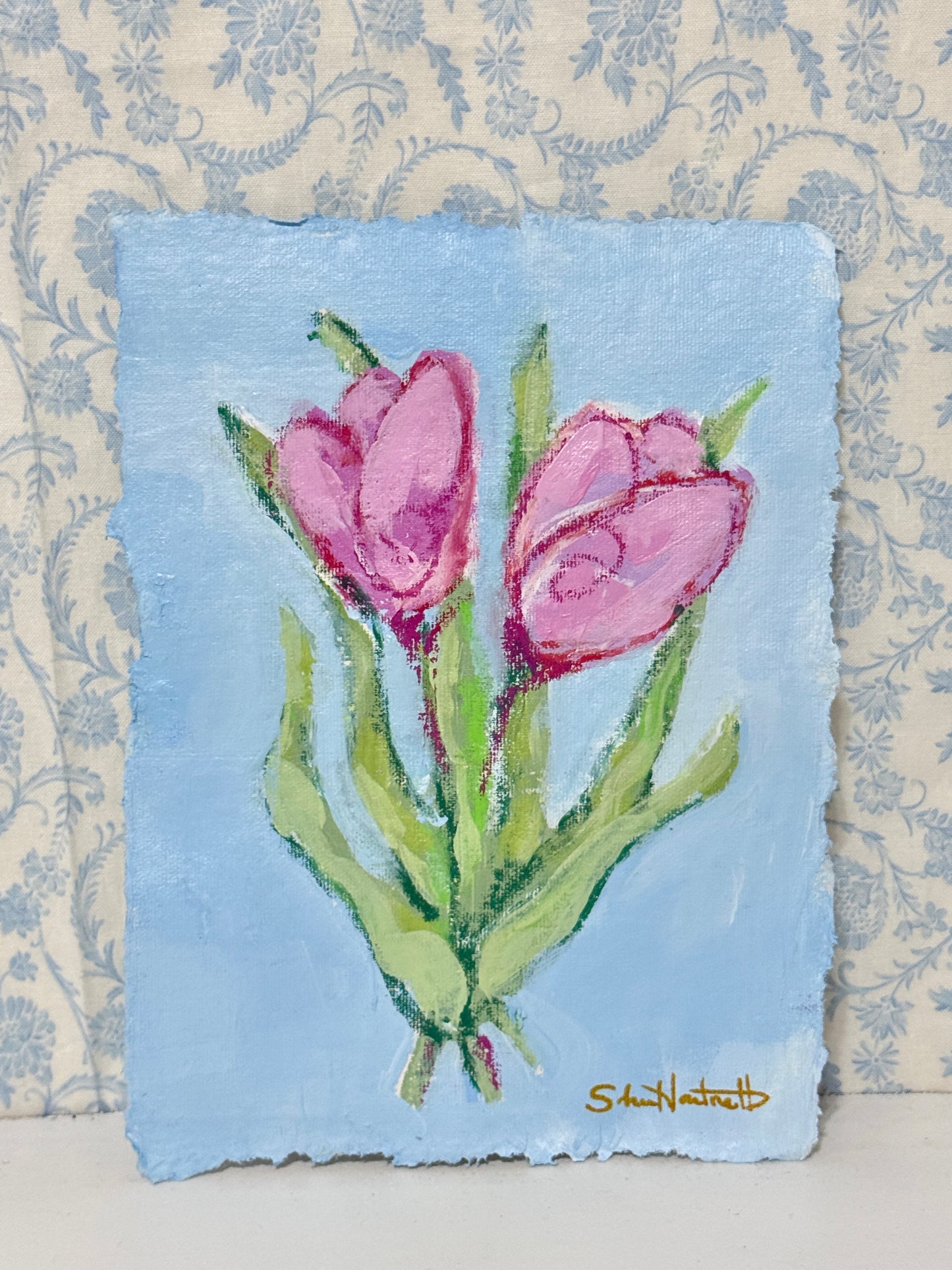 Pink Tulips No. 1 — Original Painting on Deckled Paper