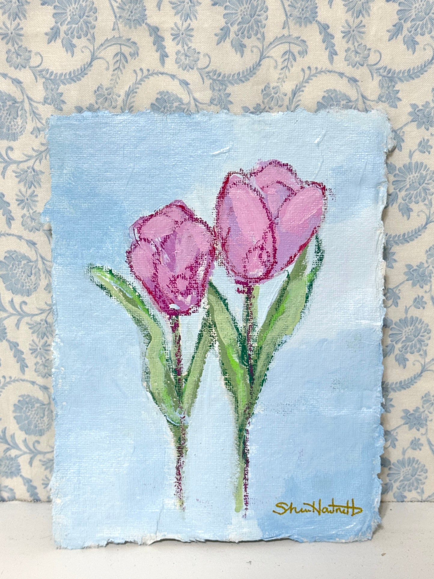 Pink Tulips No. 6 — Pair of Tulips on Deckled Paper
