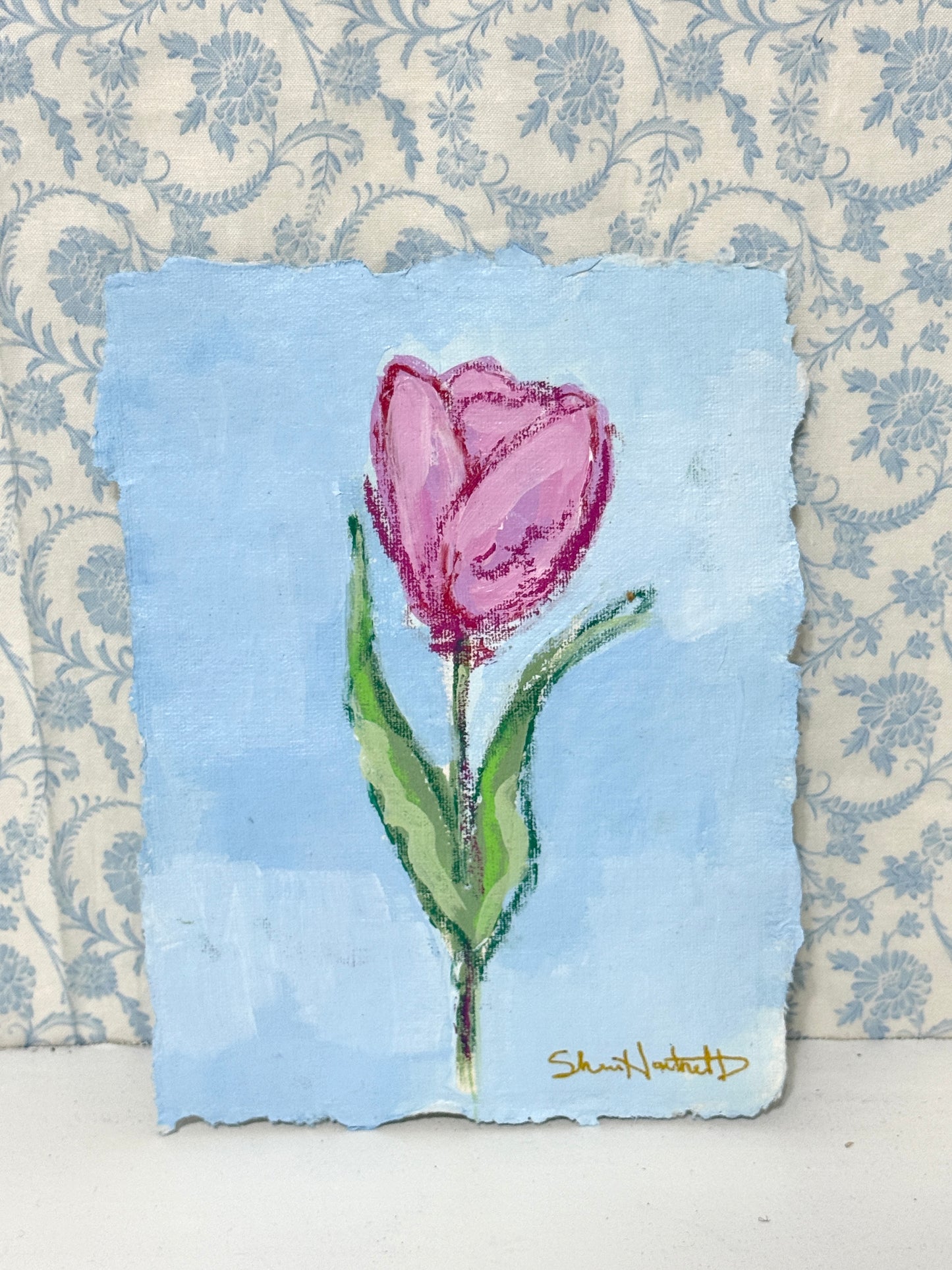Pink Tulips No. 2 — Single Tulip on Deckled Paper