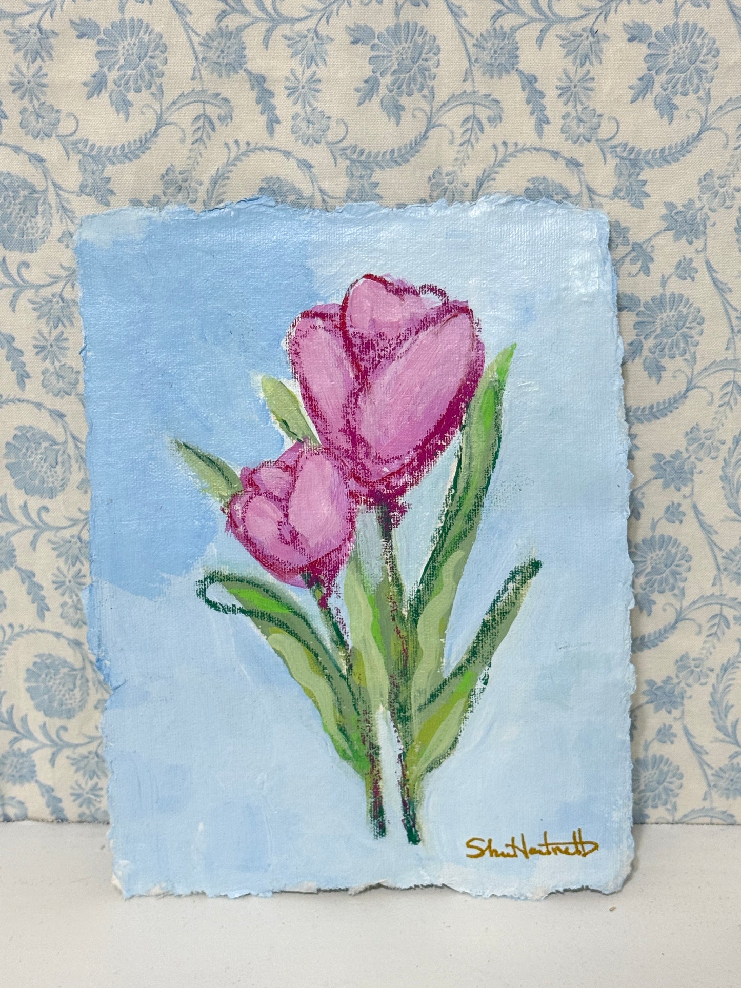 Pink Tulips No. 3 — Pair of Tulips on Deckled Paper