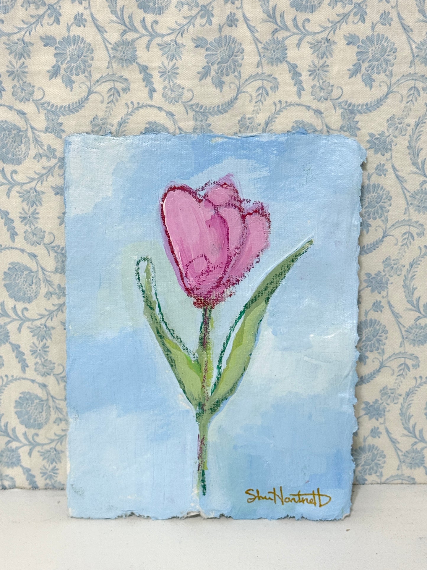 Pink Tulips No. 4 — Upright Tulip on Deckled Paper