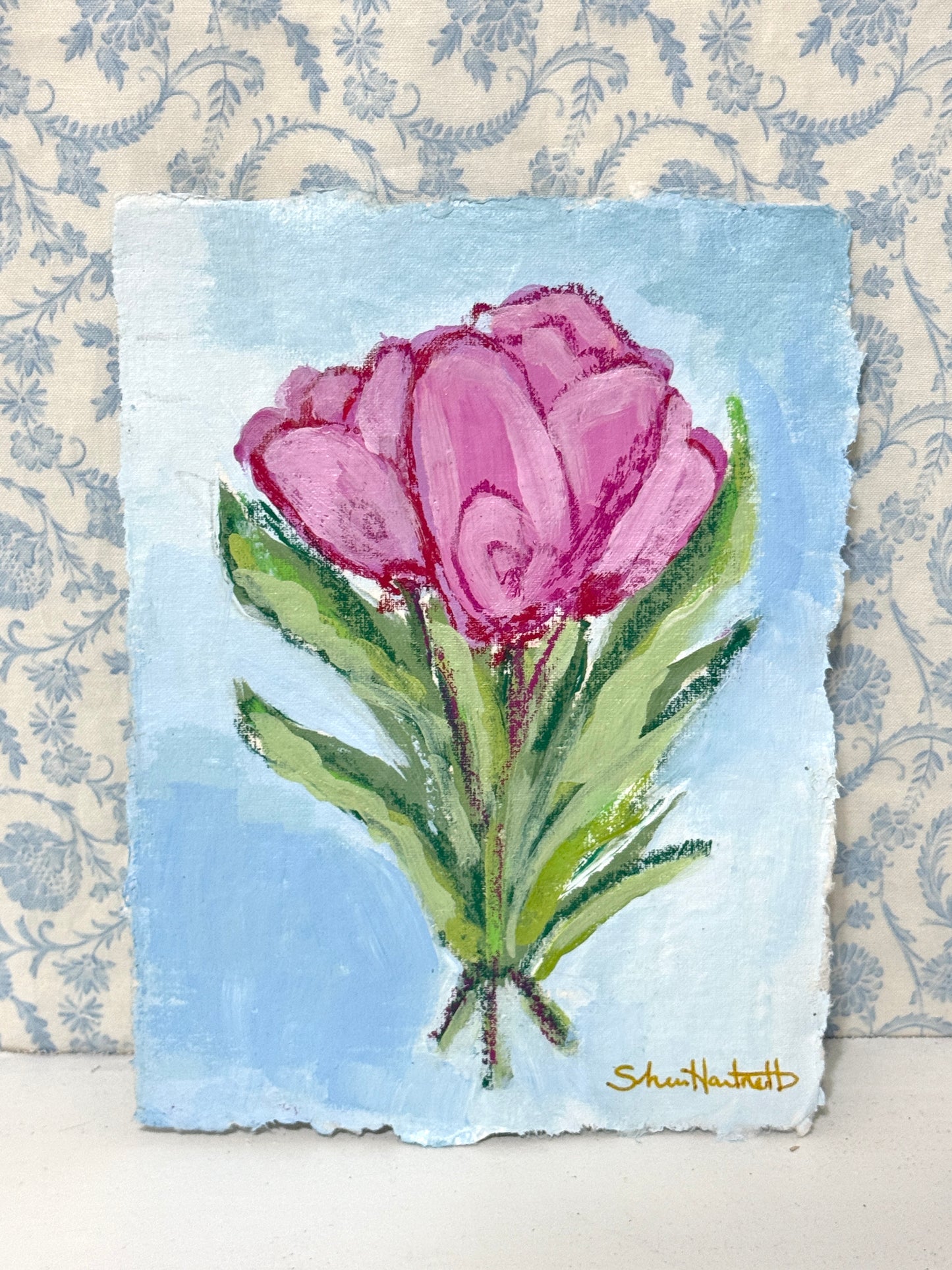 Pink Tulips No. 5 — Full Bloom on Deckled Paper
