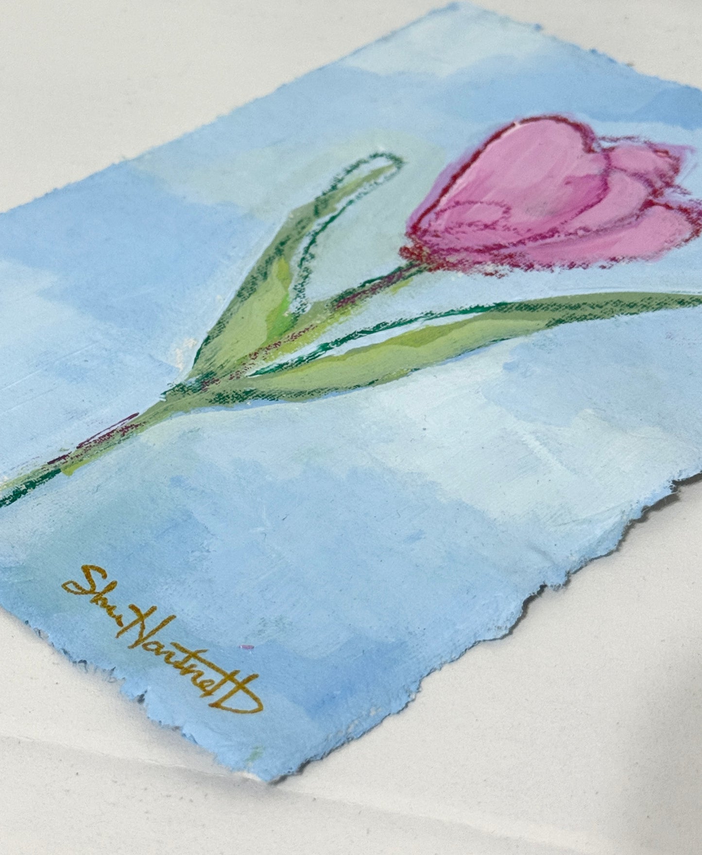 Pink Tulips No. 4 — Upright Tulip on Deckled Paper