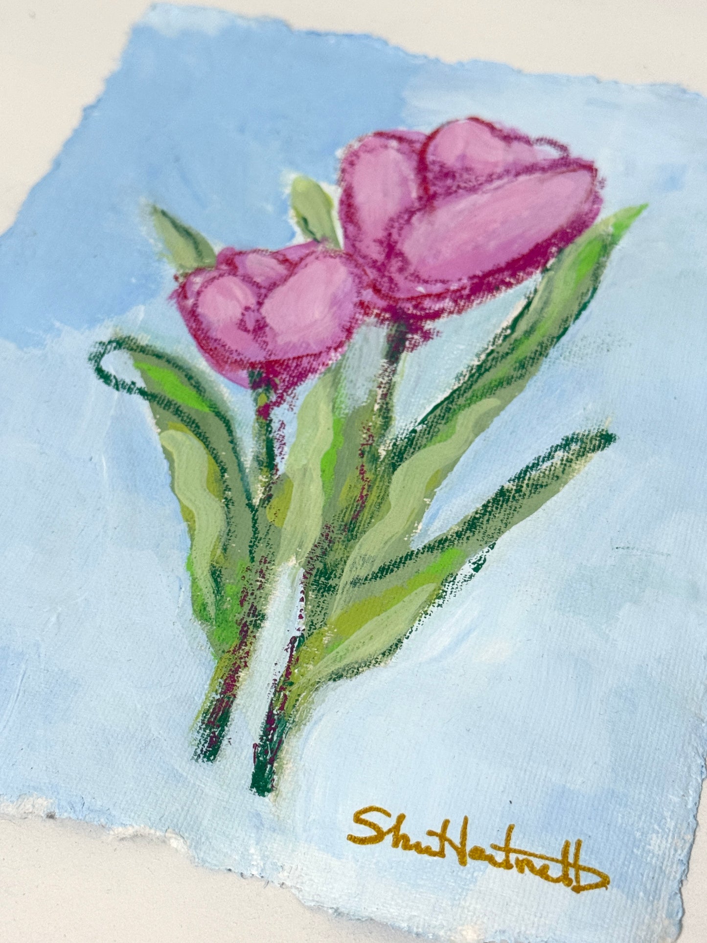Pink Tulips No. 3 — Pair of Tulips on Deckled Paper