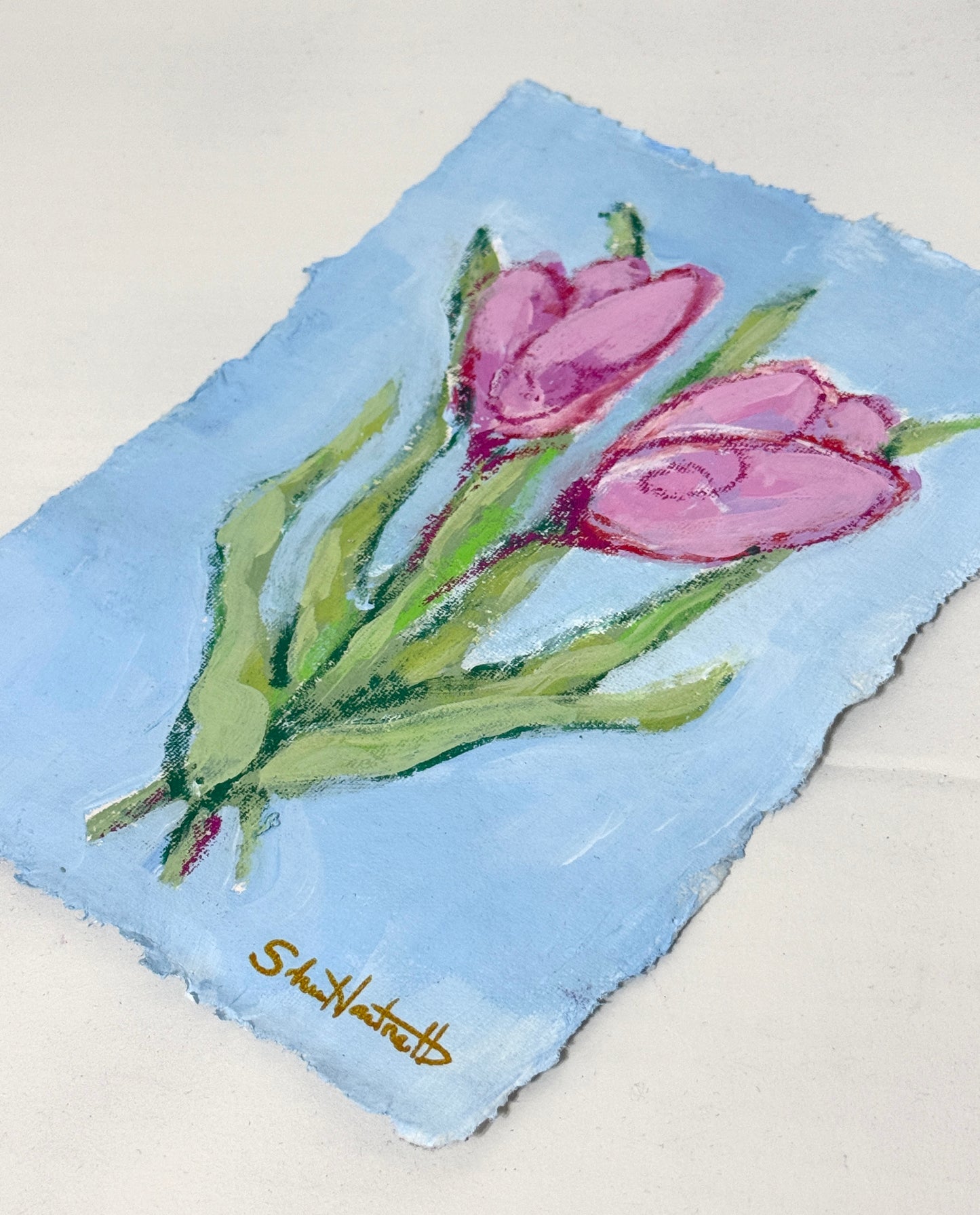 Pink Tulips No. 1 — Original Painting on Deckled Paper