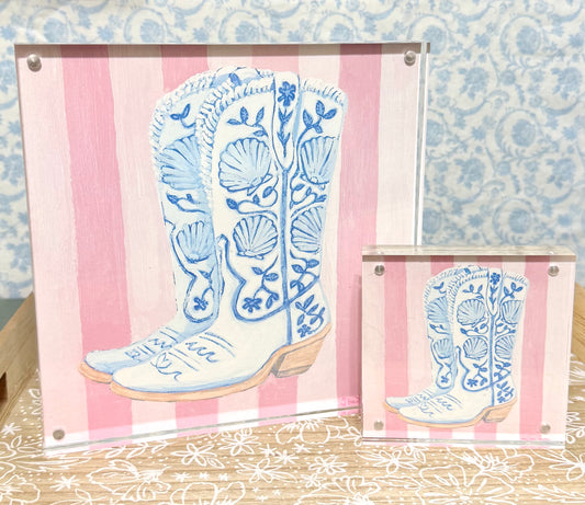 "Coastal Cowgirl" Shell Boots - Acrylic Framed Print