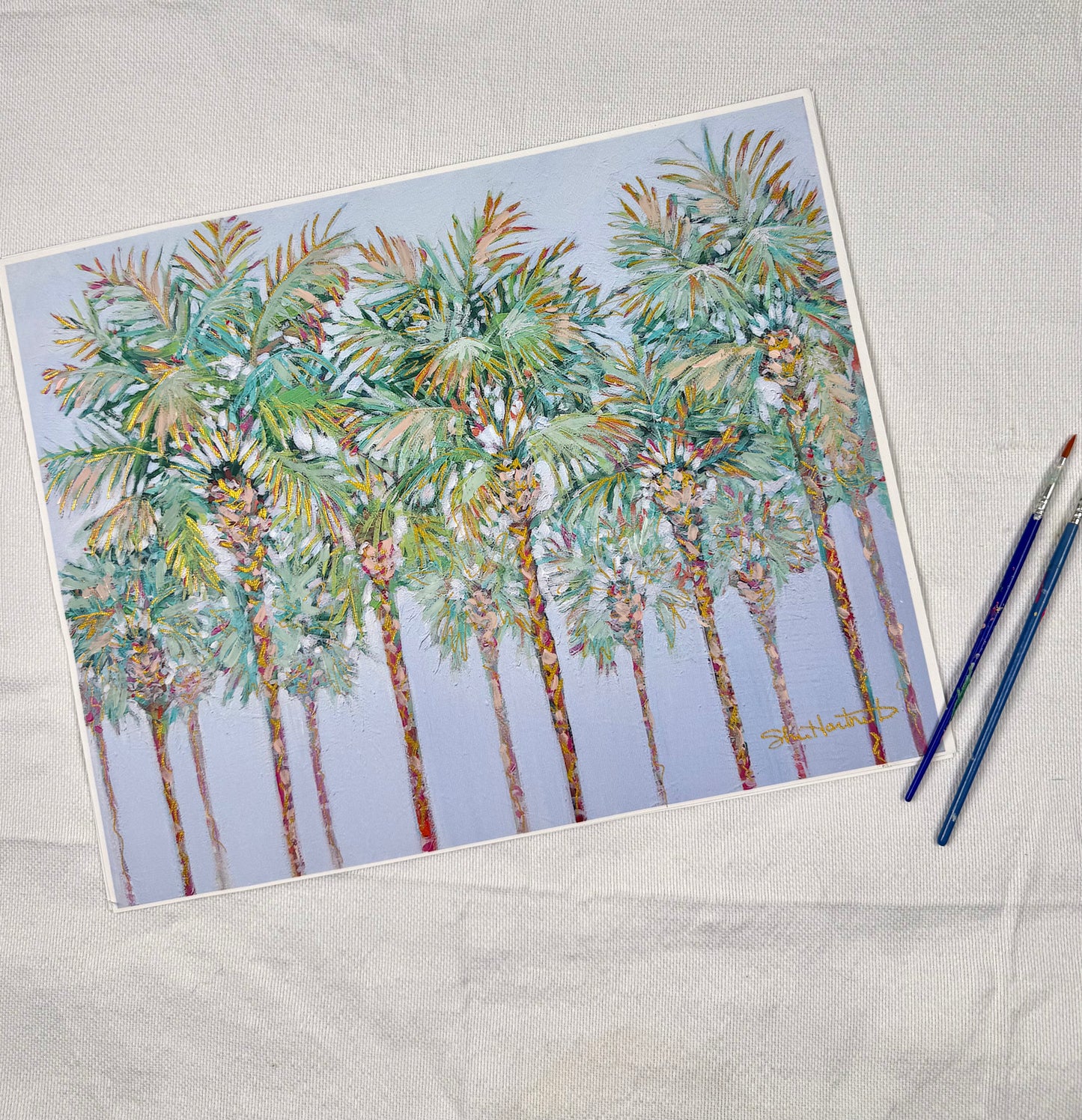 Hand-embellished -"Under the Palms" Palmetto Trees -Canvas Print 11x14