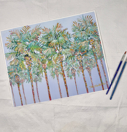 Hand-embellished -"Under the Palms" Palmetto Trees -Canvas Print 11x14