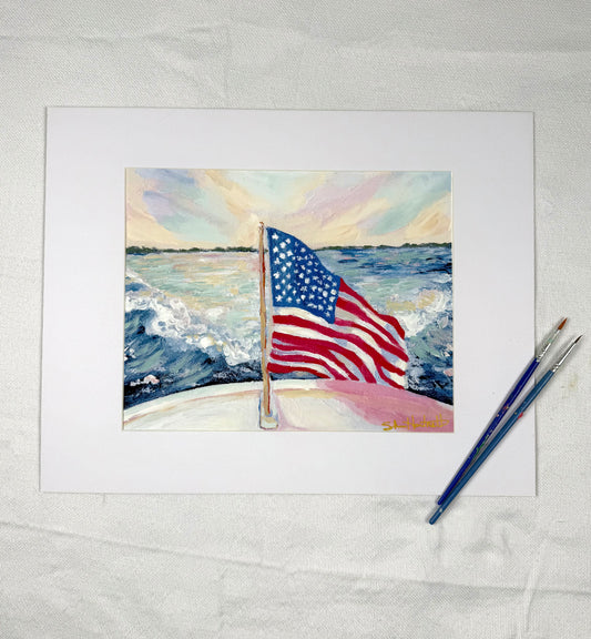 Hand-embellished -"Salt Life" Boat -Canvas Print 8x10