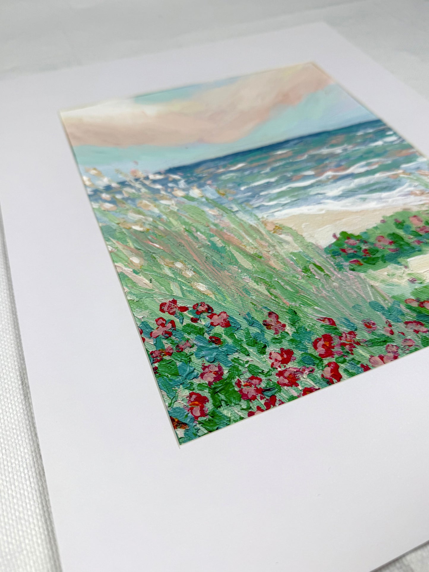 Hand-embellished -"Sunset Walk" Beach -Canvas Print 8x10