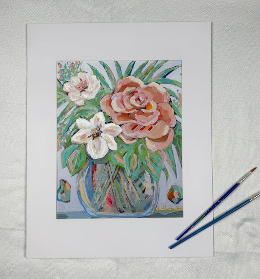 Hand-embellished -"Bloom" Colorful Floral -Canvas Print 8x10