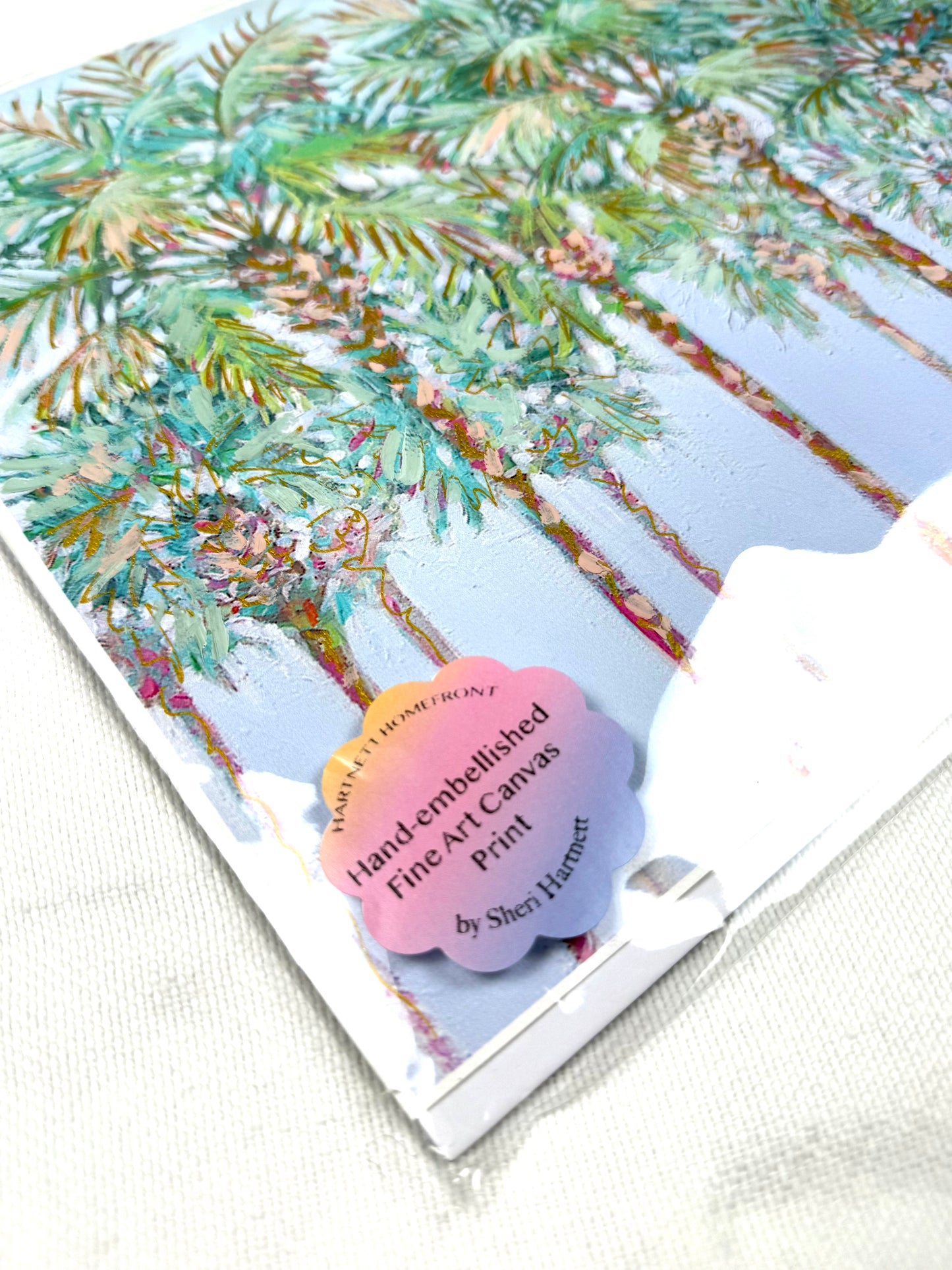 Hand-embellished -"Under the Palms" Palmetto Trees -Canvas Print 11x14