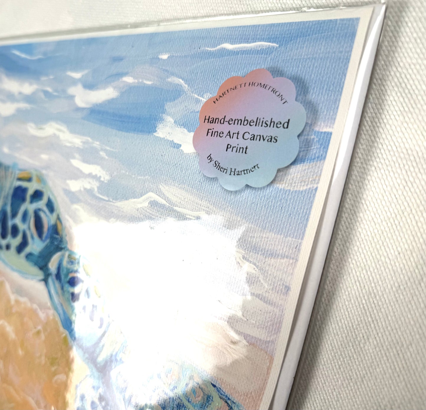 Hand-embellished -"First Meeting" Sea Turtle -Canvas Print 11x14