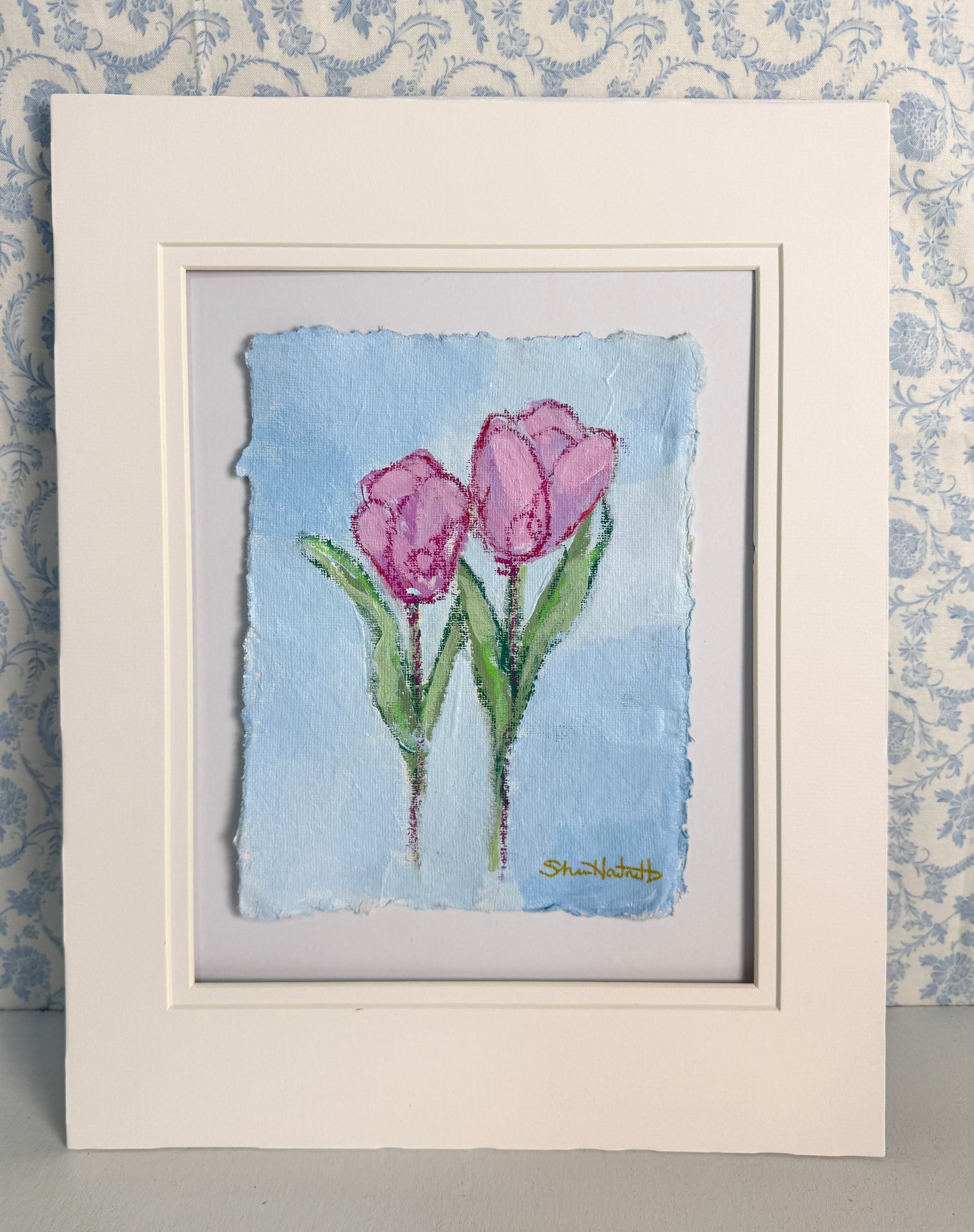 Pink Tulips No. 6 — Pair of Tulips on Deckled Paper