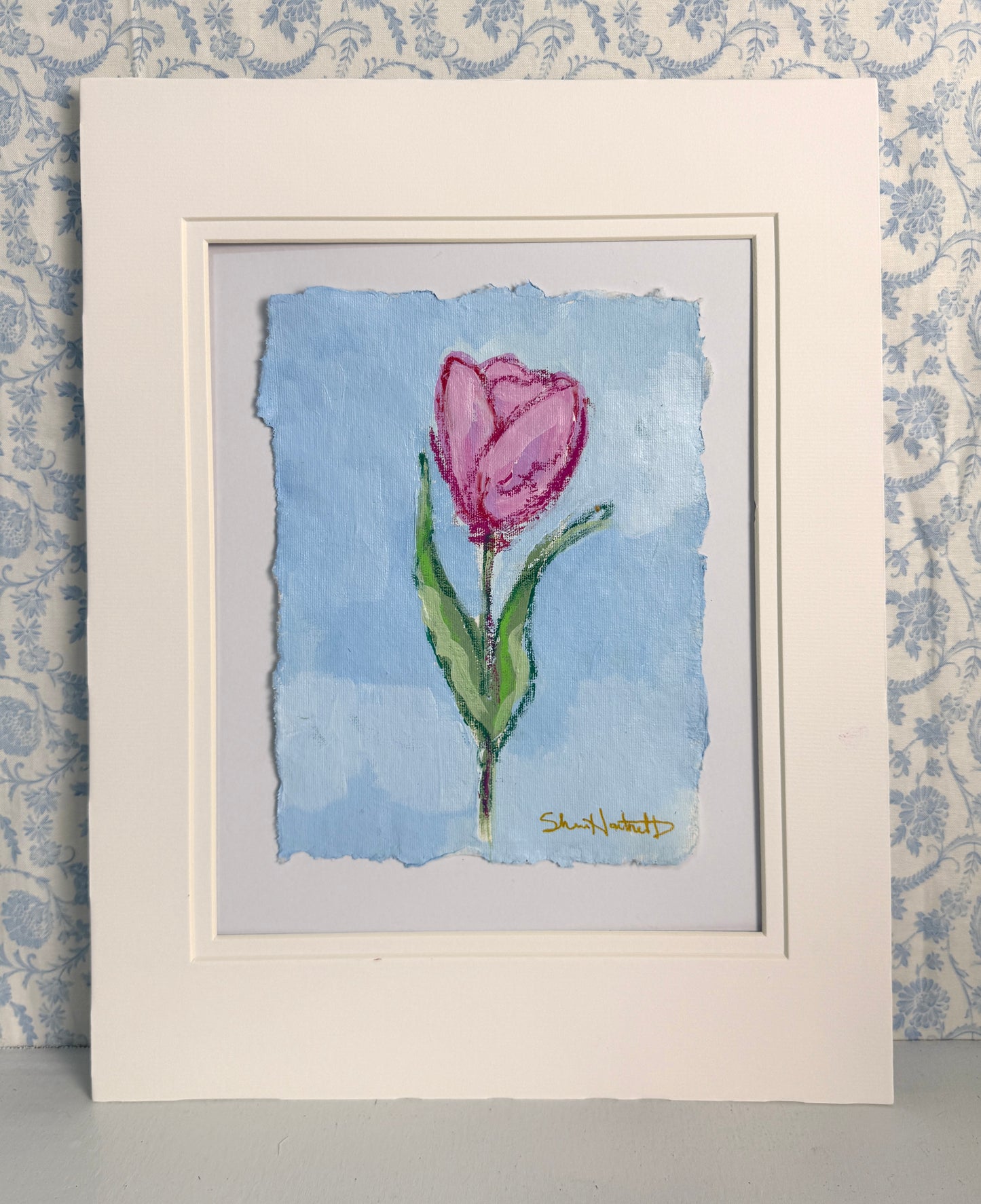 Pink Tulips No. 2 — Single Tulip on Deckled Paper