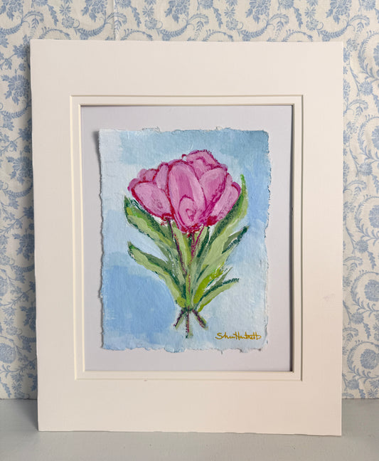 Pink Tulips No. 5 — Full Bloom on Deckled Paper