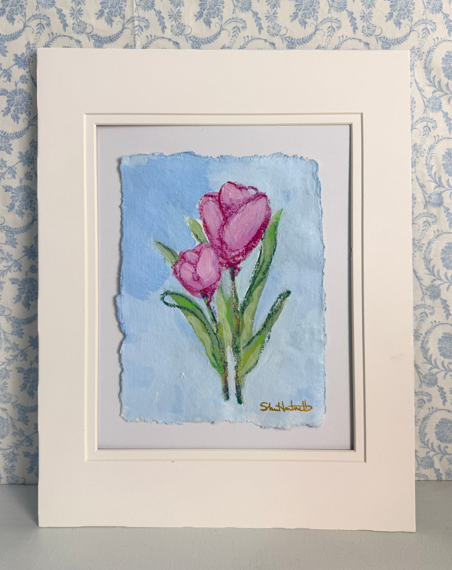 Pink Tulips No. 3 — Pair of Tulips on Deckled Paper