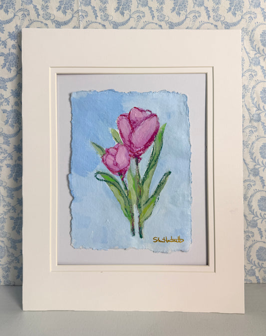 Pink Tulips No. 3 — Pair of Tulips on Deckled Paper