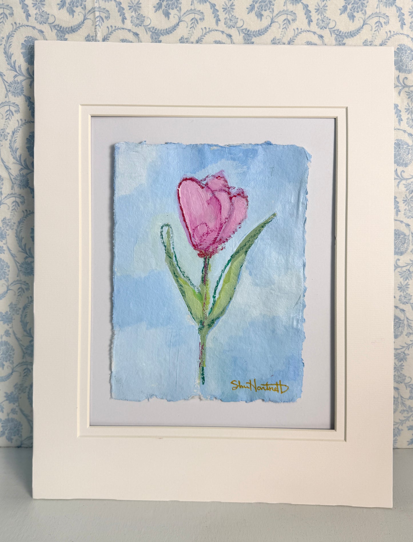 Pink Tulips No. 4 — Upright Tulip on Deckled Paper