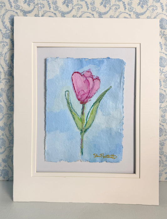 Pink Tulips No. 4 — Upright Tulip on Deckled Paper
