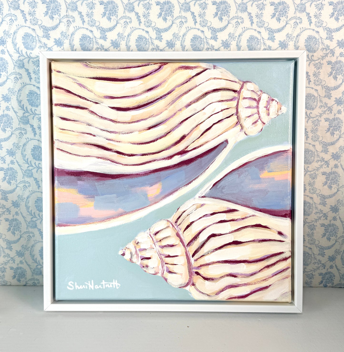 Amoria Zebra — Original Acrylic Shell Painting (Framed 13x13)