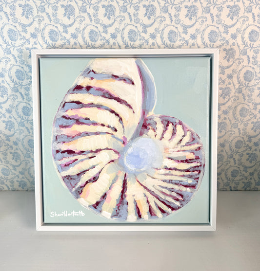 Chambered Nautilus — Original Acrylic Shell Painting (Framed 13x13)