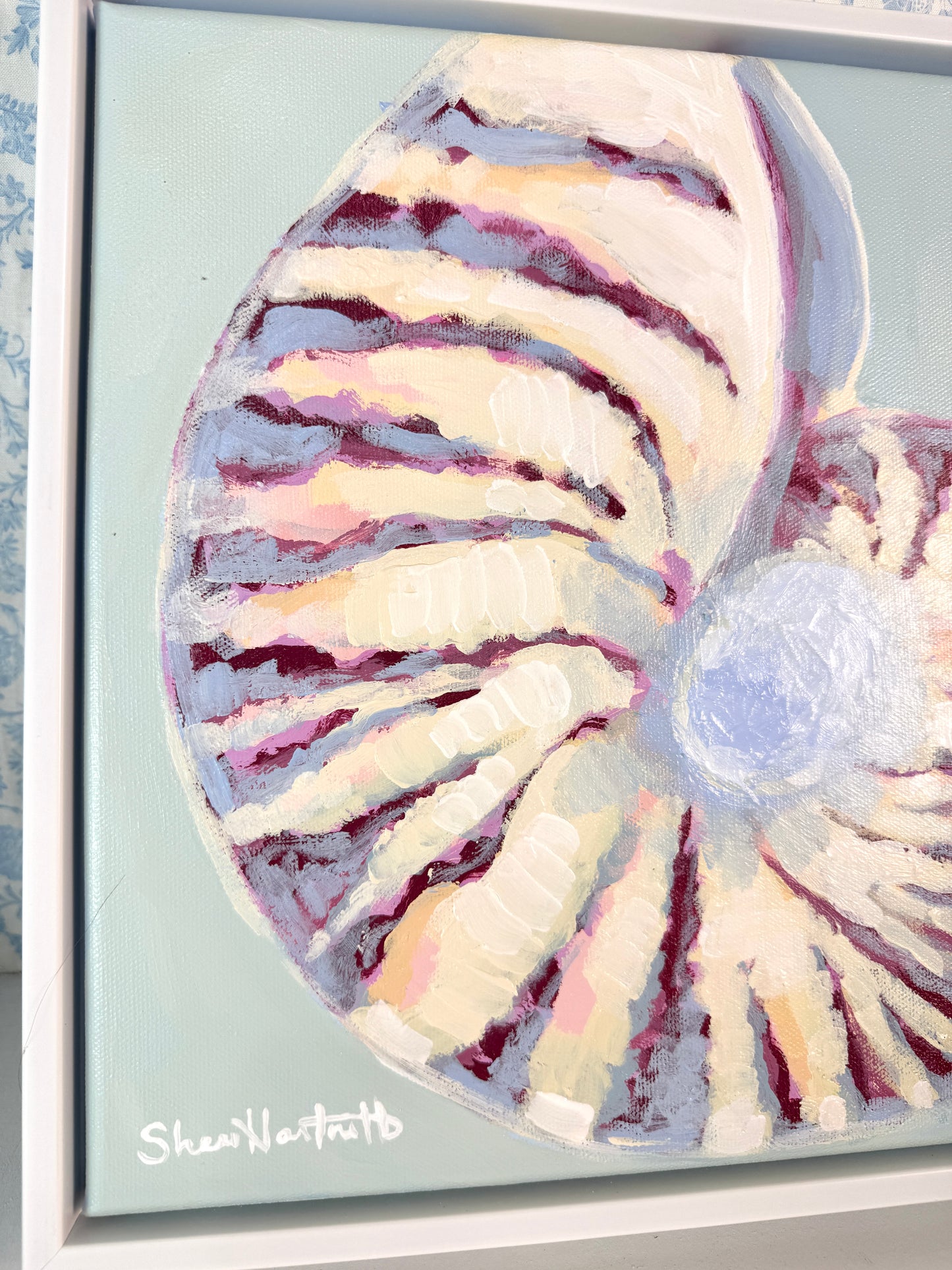 Chambered Nautilus — Original Acrylic Shell Painting (Framed 13x13)
