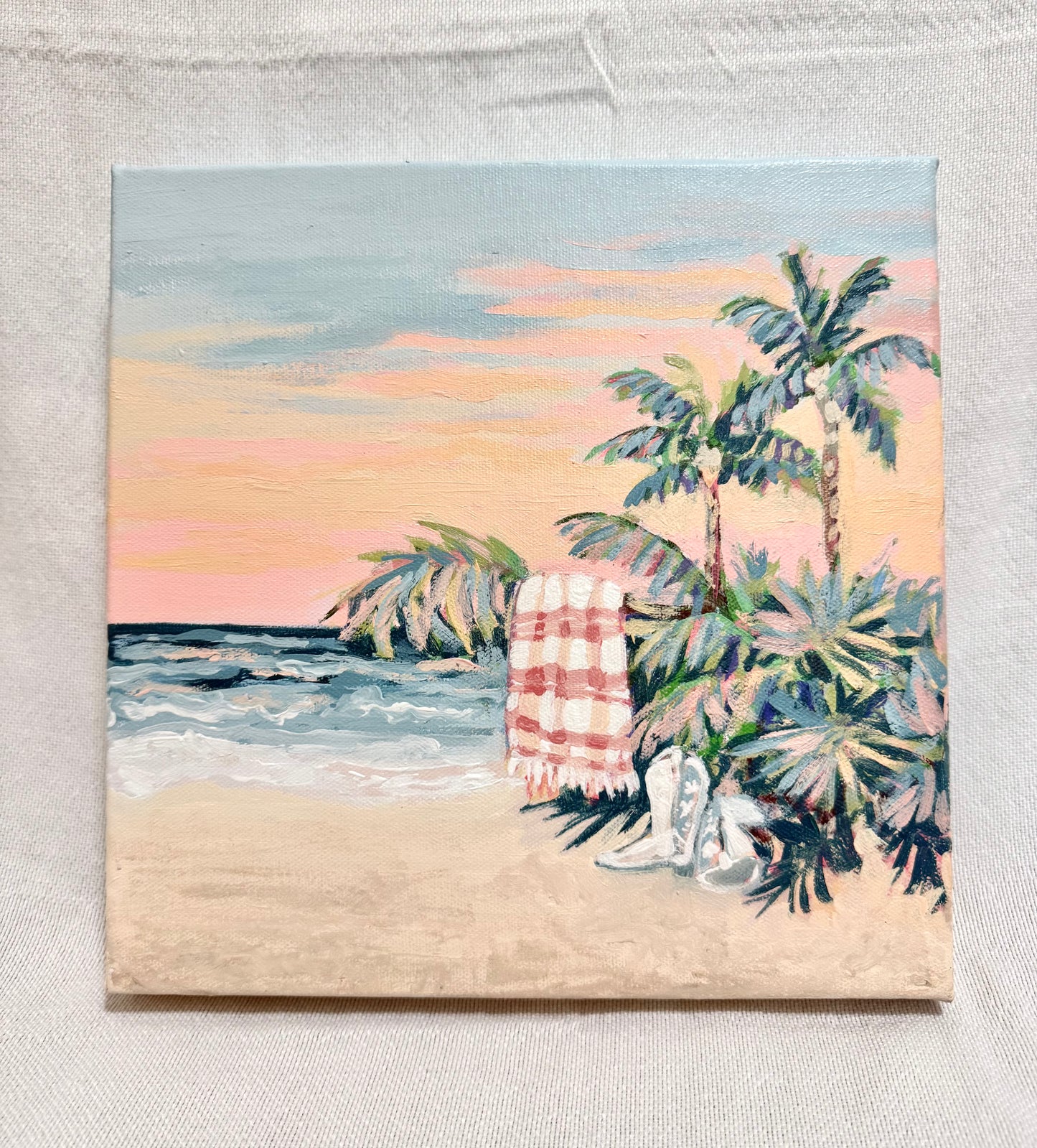 "Boots on the Beach" Original Acrylic Painting- Seaside Collection