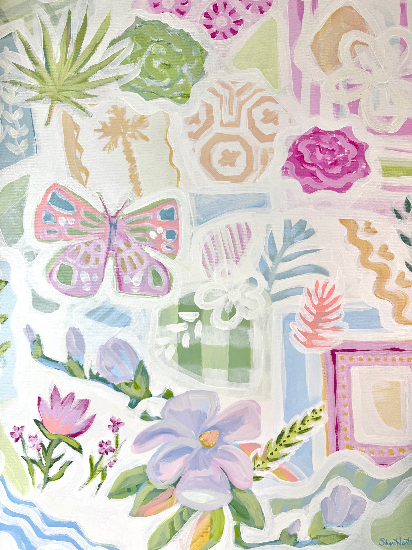 Garden Whispers — Original 24x30 Acrylic Painting with Painted Stripe Edges