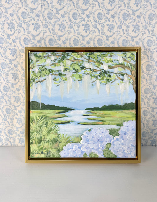 Southern Marsh Reverie — Original Acrylic Painting (Framed 13x13 Gold)