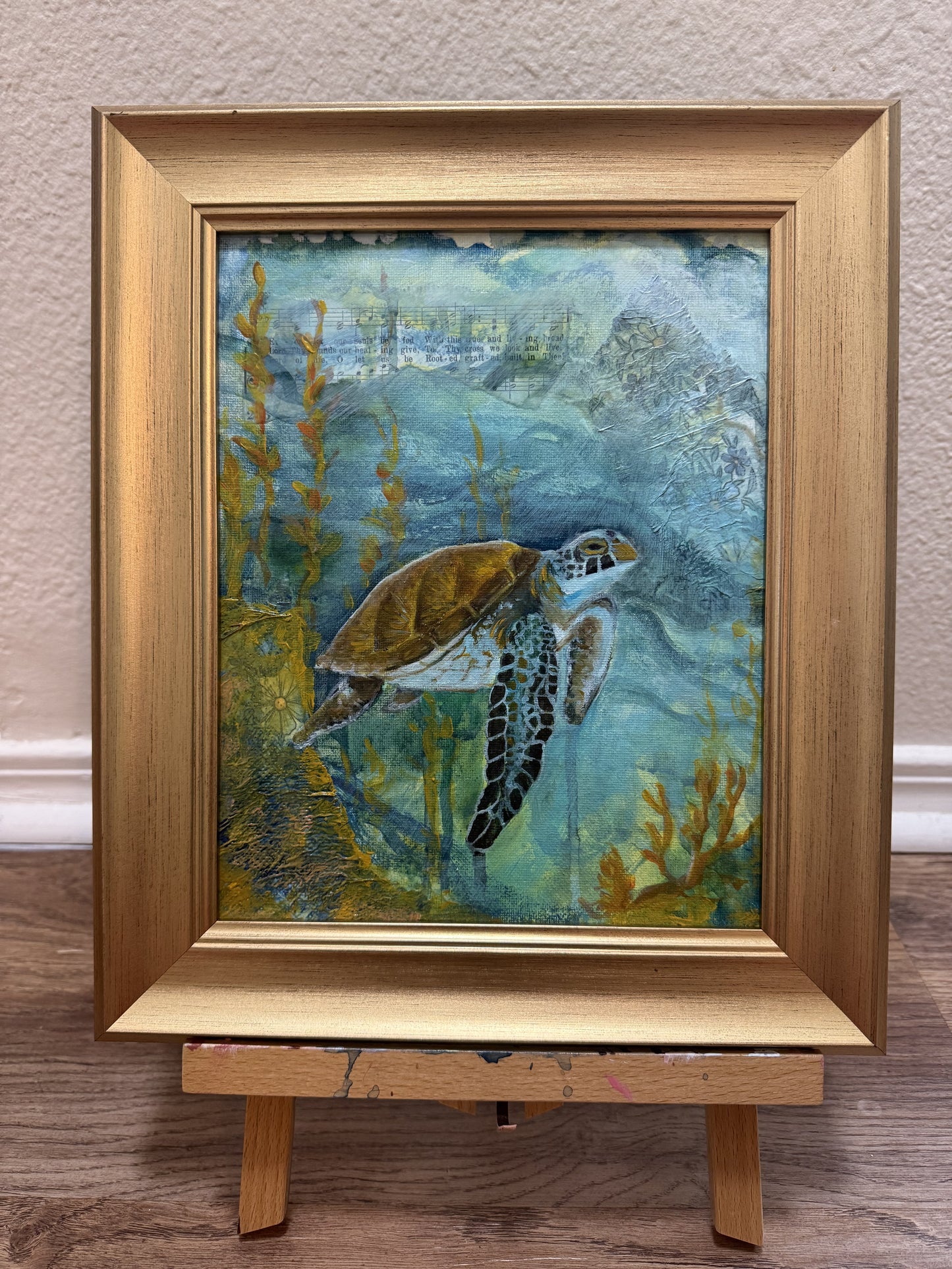 Framed Sea Turtle Original Oil Painting