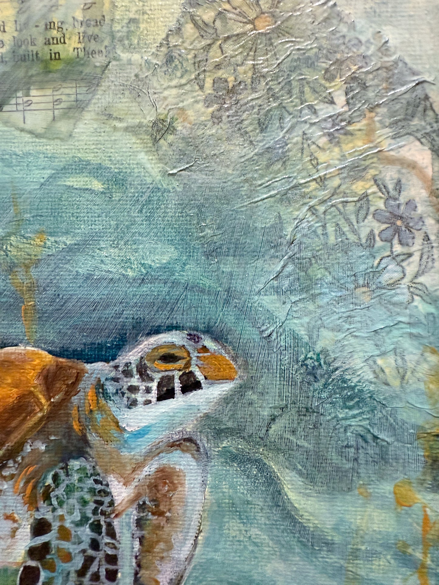 Framed Sea Turtle Original Oil Painting