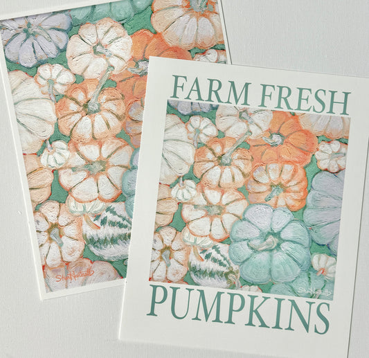 Farm Fresh Pumpkins Art Print – Original Painting Reproduction, Fall Pumpkin Patch Wall Art