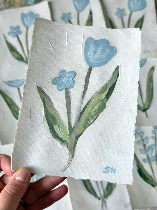 Original Floral Acrylic Painting | 5x7 Deckled Edge Paper