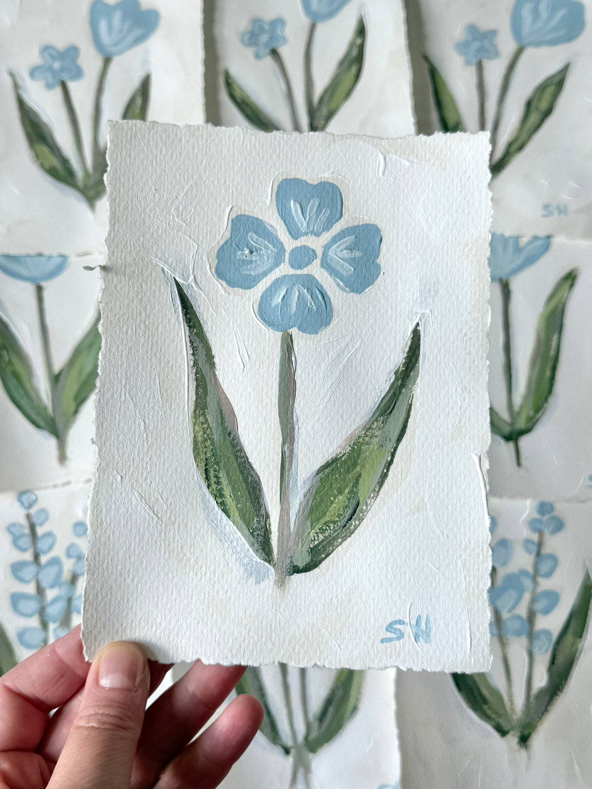 Original Floral Acrylic Painting | 5x7 Deckled Edge Paper