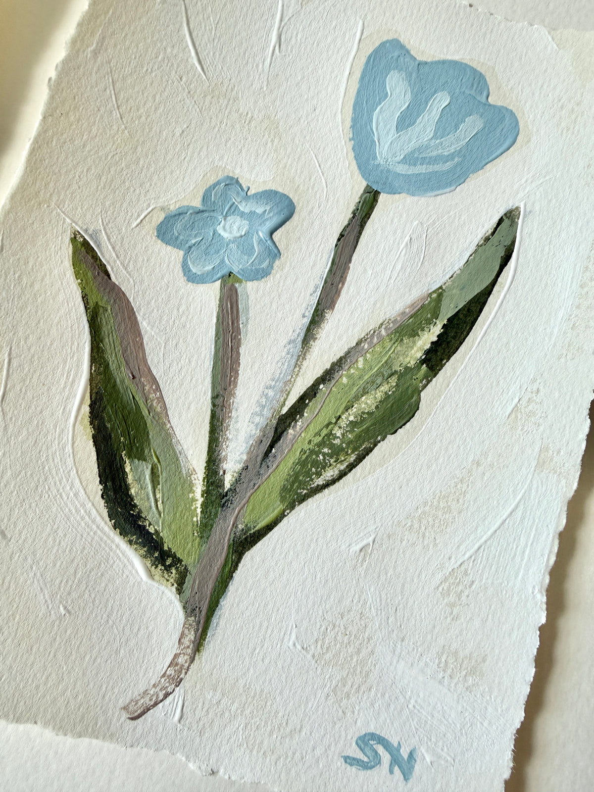 Original Floral Acrylic Painting | 5x7 Deckled Edge Paper