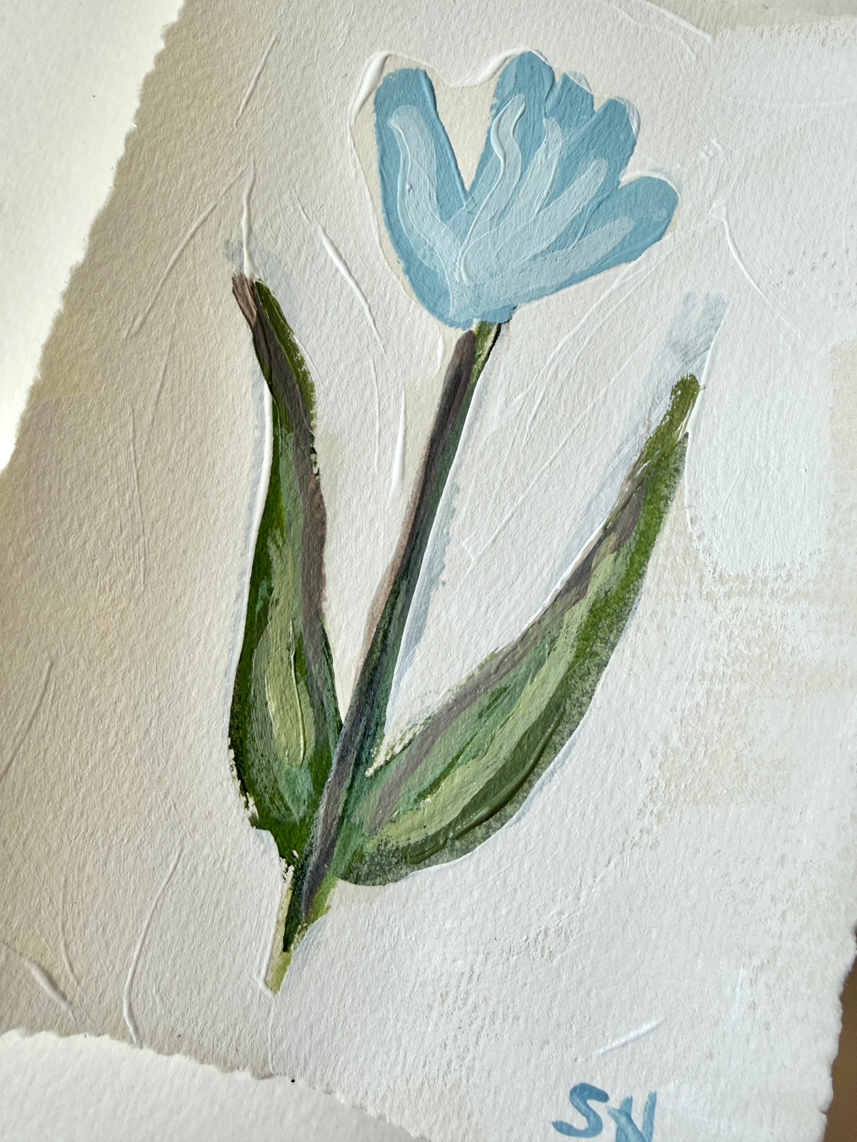 Original Floral Acrylic Painting | 5x7 Deckled Edge Paper