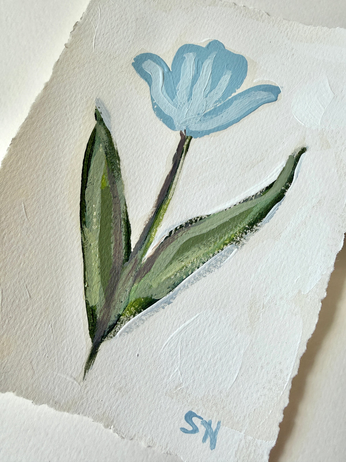 Original Floral Acrylic Painting | 5x7 Deckled Edge Paper