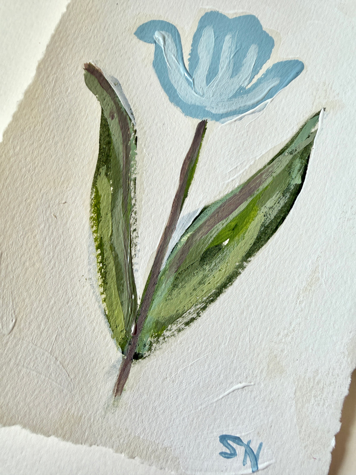 Original Floral Acrylic Painting | 5x7 Deckled Edge Paper