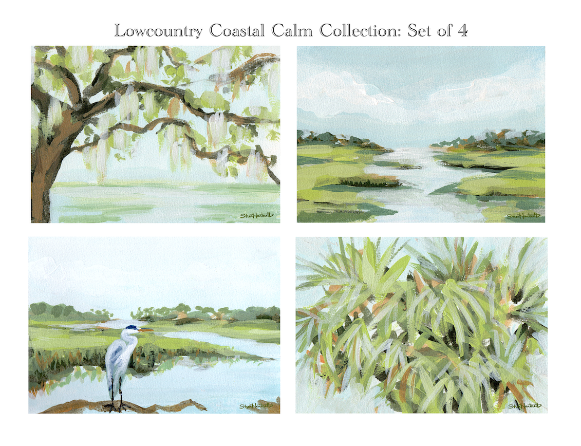 Lowcountry Coastal Calm Acrylic Painting Prints — Set of 4