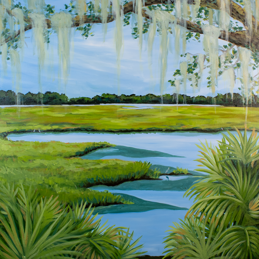 Breath of the Lowcountry – Spanish Moss Marsh Acrylic Block Art Print | 4x4 Pack of 4 or 8x8 Pack of 2 | Wholesale Coastal Decor