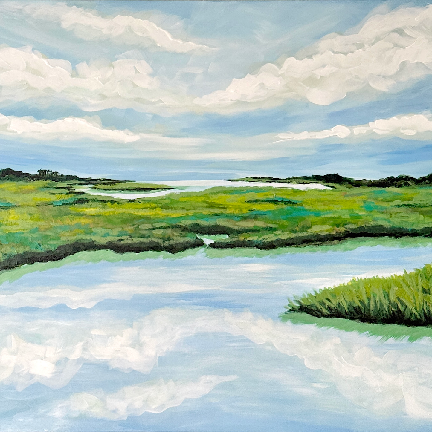 Endless Blue Marsh – Lowcountry Coastal Landscape Acrylic Block Art Print | 4x4 Pack of 4 or 8x8 Pack of 2 | Wholesale Coastal Decor