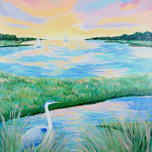Golden Hour 1 – Coastal Marsh Sunset Acrylic Block Art Print | 4x4 Pack of 4 or 8x8 Pack of 2 | Wholesale Coastal Decor