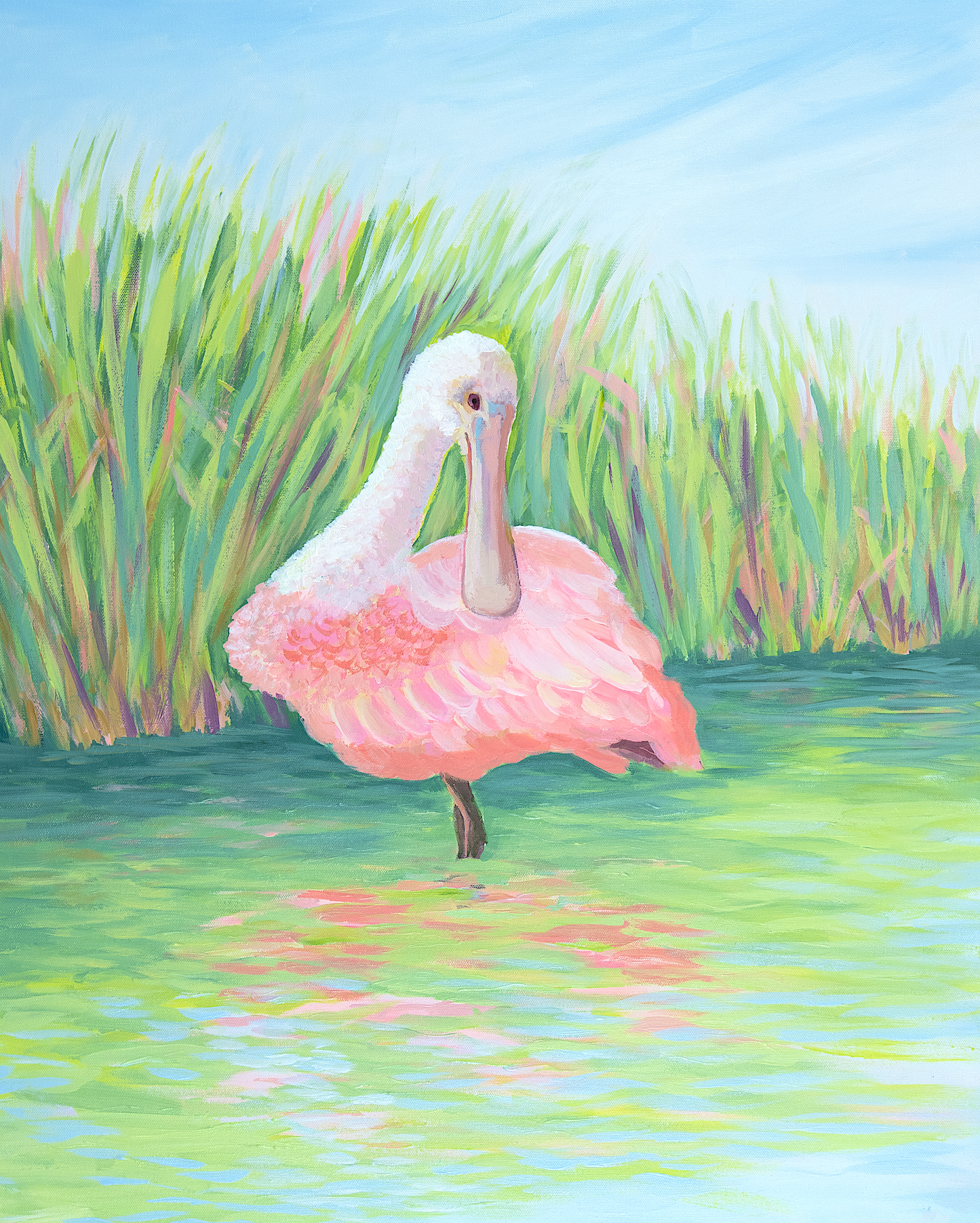 Pink Serenity II — Roseate Spoonbill in Marsh Grasses Fine Art Print