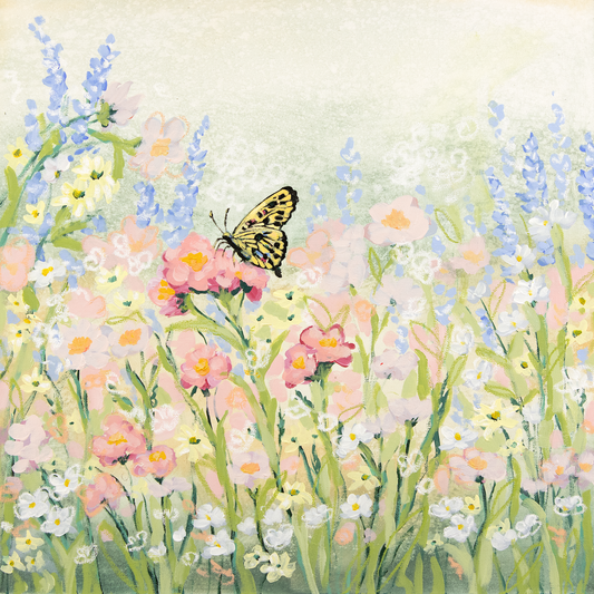 Spring Meadow — Pastel Wildflower & Butterfly Fine Art Print